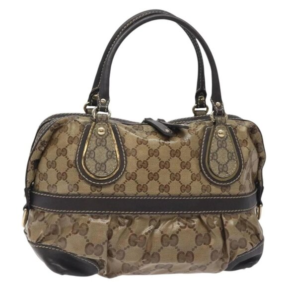 GUCCI GG Crystal Hand Bag Coated Canvas Brown Gold 223962 Auth 130181 - Picture 1 of 15